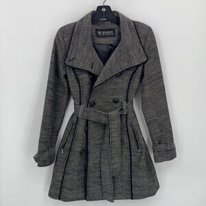 Guess Women's Black & White Tweed Double Breasted Jacket Coat Size XS